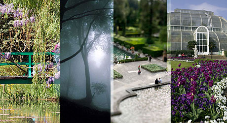 De izq. a dcha: Jardines de Monet, Señorío de Bertiz, Villa D'Este y Kew Gardens.